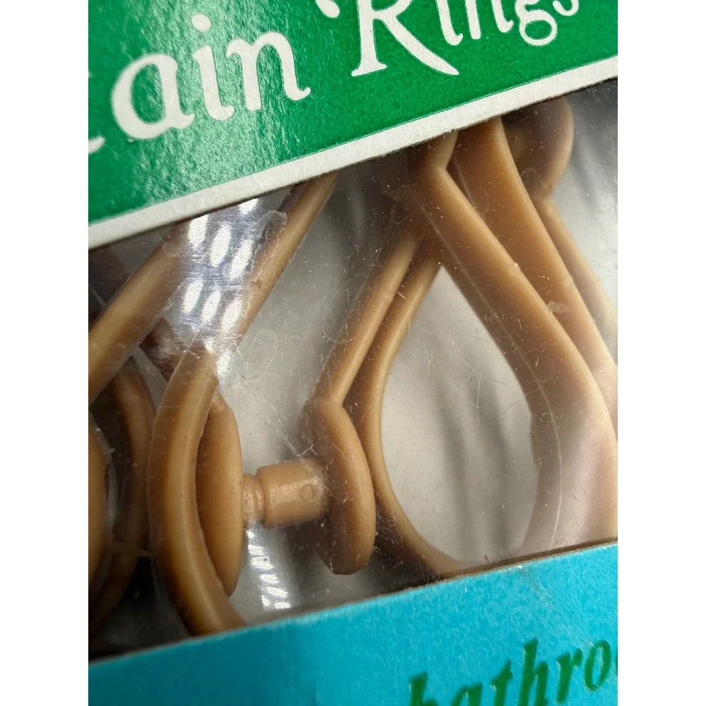 Vintage Set of 12 Plastic Shower Curtain Rings Tan Beige Bathroom Hooks New